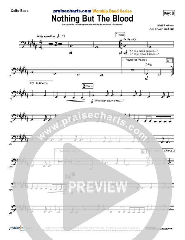 Nothing But The Blood Cello/Bass (Matt Redman)