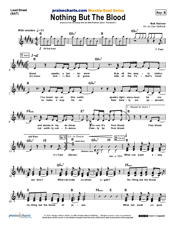 Nothing But The Blood Lead Sheet (SAT) (Matt Redman)
