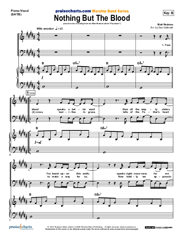 Nothing But The Blood Piano/Vocal (SATB) (Matt Redman)