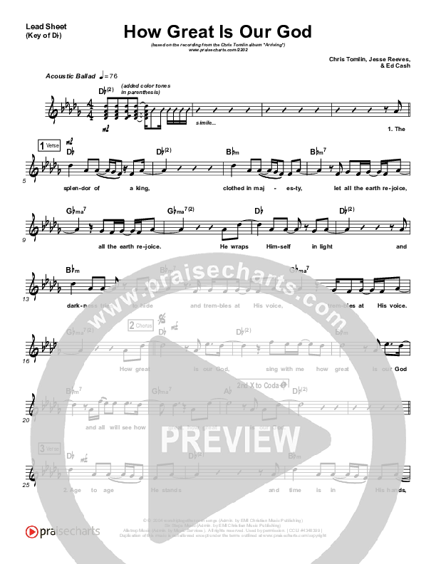 How Great Is Our God Lead Sheet (Melody) (Chris Tomlin)