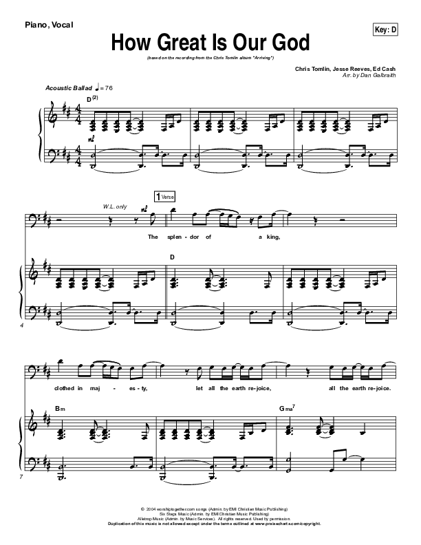 How Great Is Our God Piano/Vocal (Chris Tomlin)