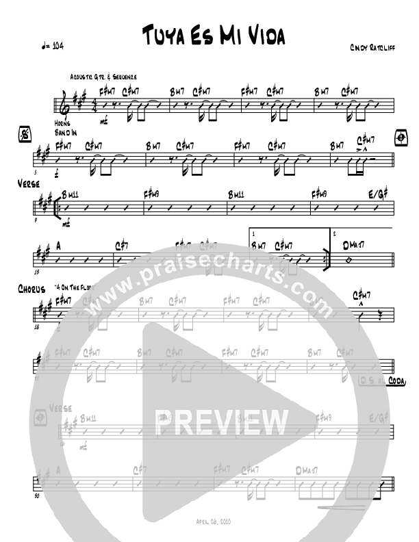Tu Ya Es Mi Vida Rhythm Chart (Cindy Cruse Ratcliff)