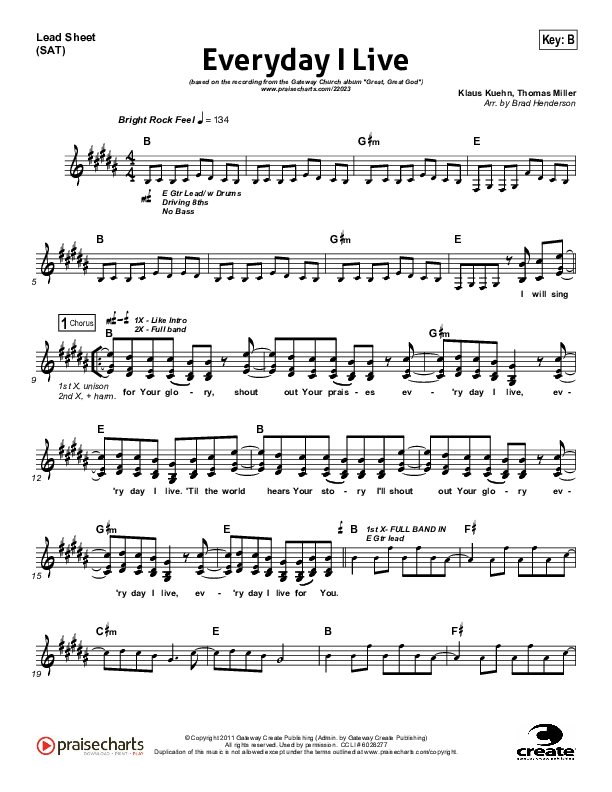 Everyday I Live Lead Sheet (Gateway Worship)