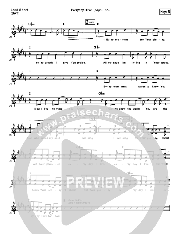 Everyday I Live Lead Sheet (Gateway Worship)