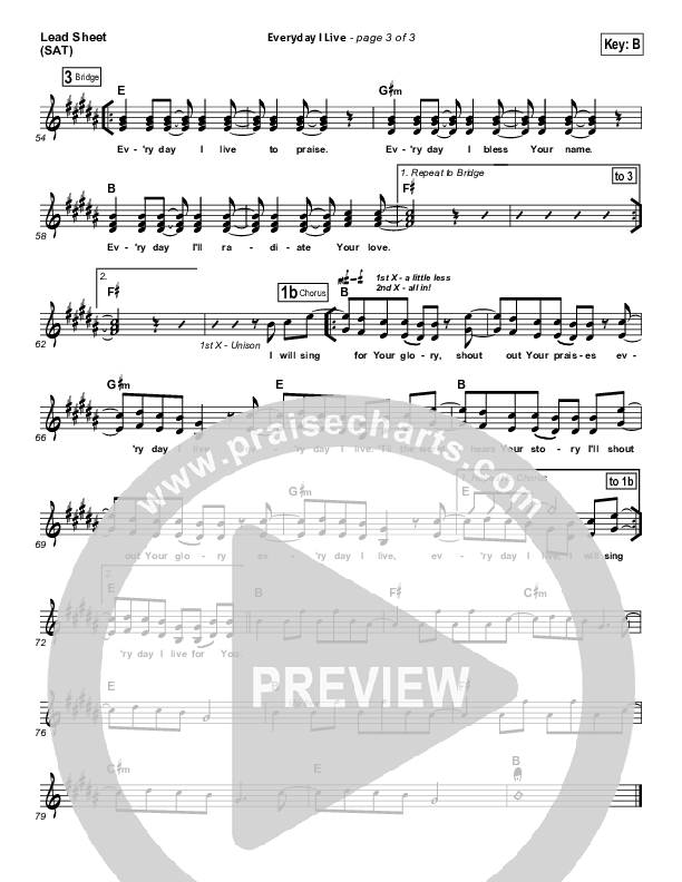 Everyday I Live Lead Sheet (Gateway Worship)
