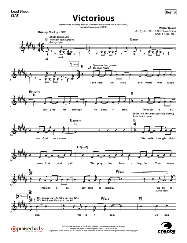Victorious Lead Sheet (SAT) (Gateway Worship)