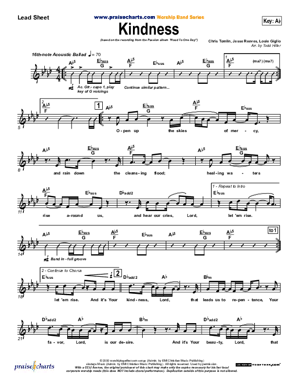 Kindness Lead Sheet (SAT) (Chris Tomlin / Passion)