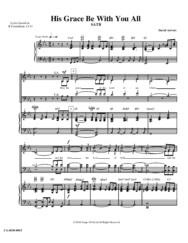 His Grace Be With You All Lead & Piano (David Arivett)