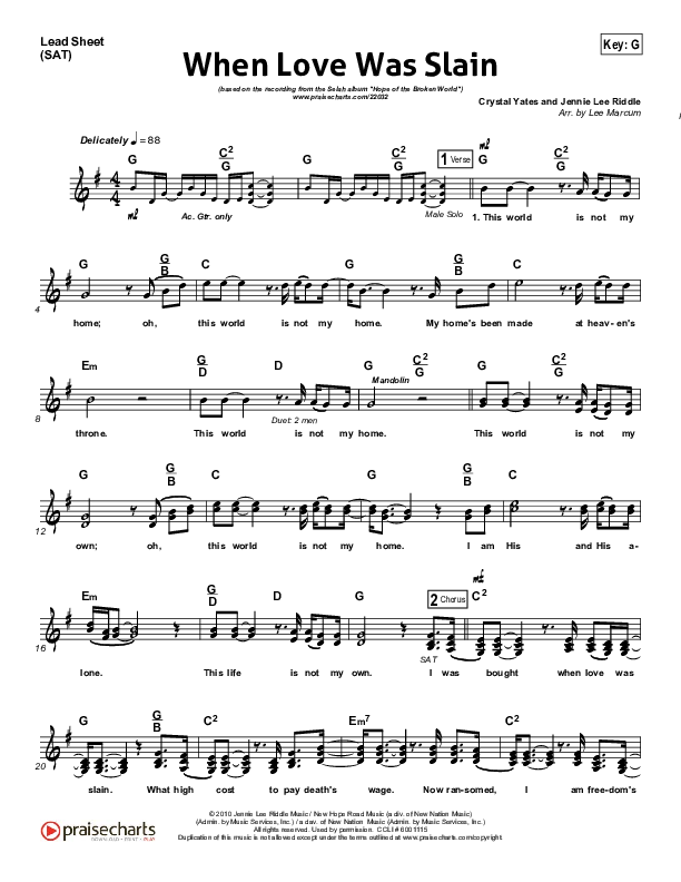 When Love Was Slain Lead (SAT) (Selah)