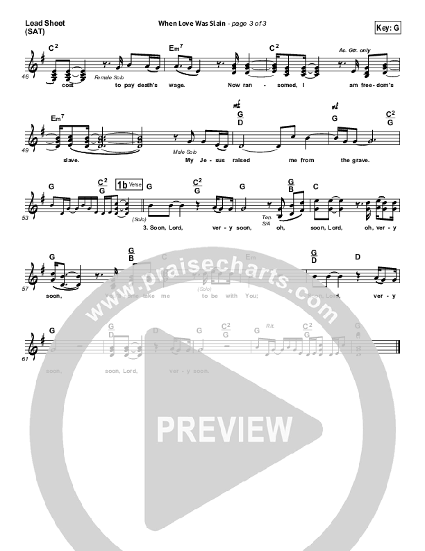 When Love Was Slain Lead (SAT) (Selah)