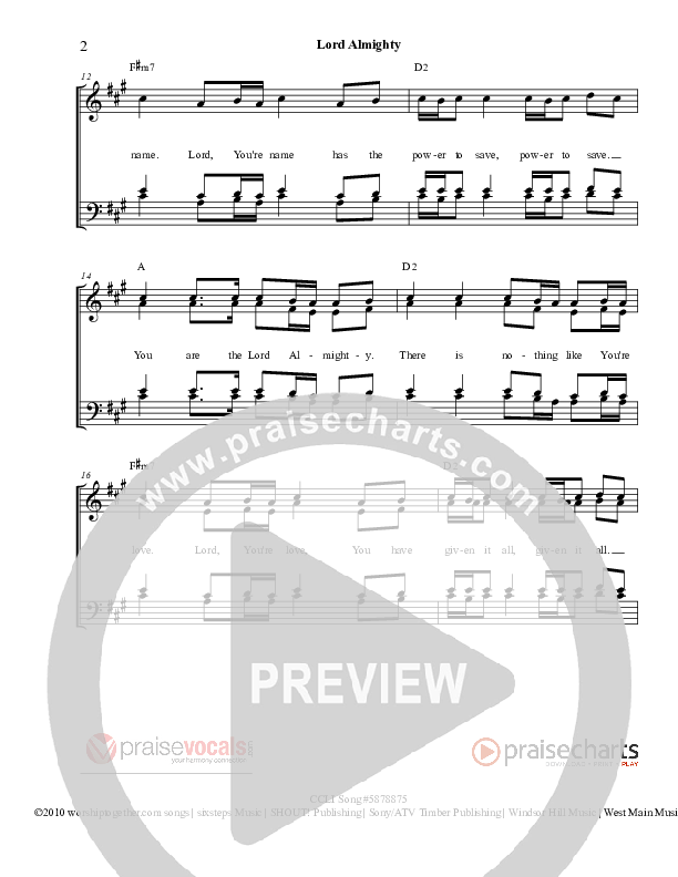 Lord Almighty Lead Sheet (PraiseVocals)