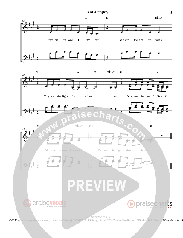 Lord Almighty Lead Sheet (PraiseVocals)