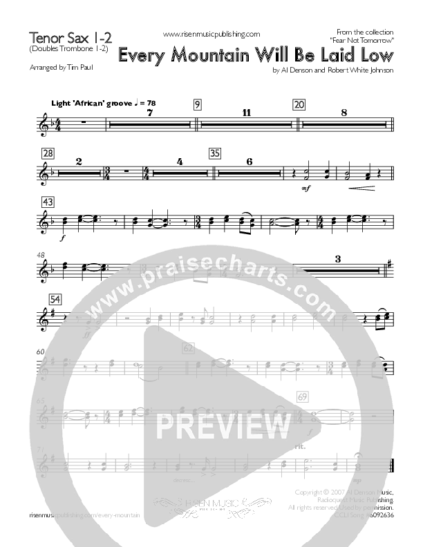 Every Mountain Will Be Laid Low Tenor Sax 1/2 (Concord Worship / Mike Haight / David Wise)