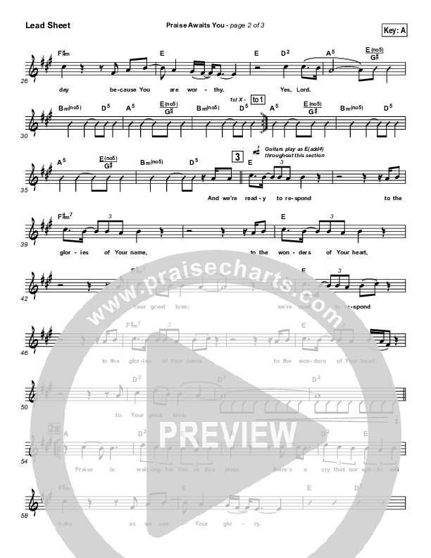 Praise Awaits You Lead Sheet (Matt Redman)