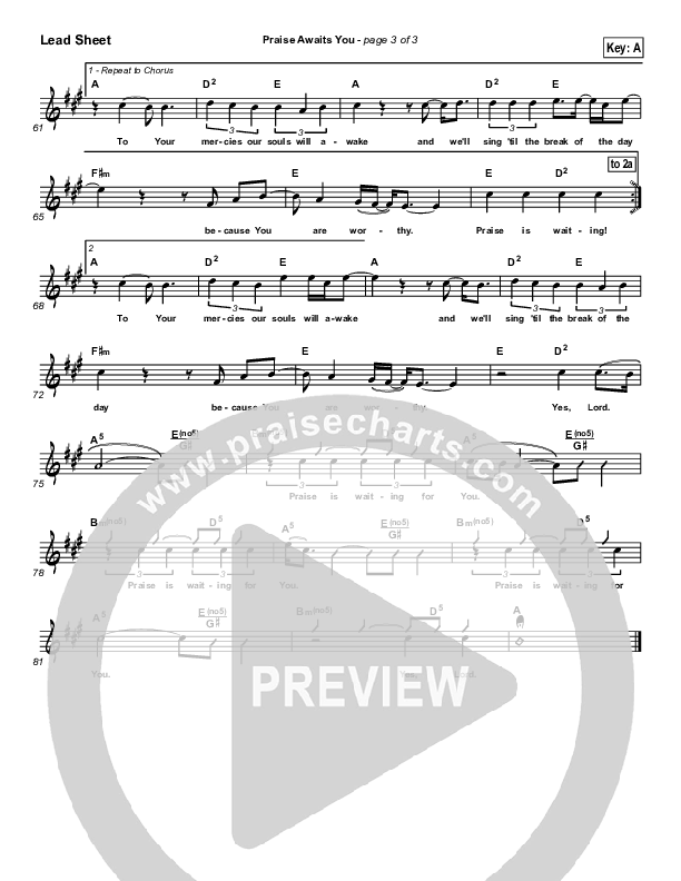 Praise Awaits You Lead Sheet (Matt Redman)