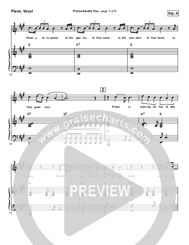 Praise Awaits You Piano/Vocal (Matt Redman)