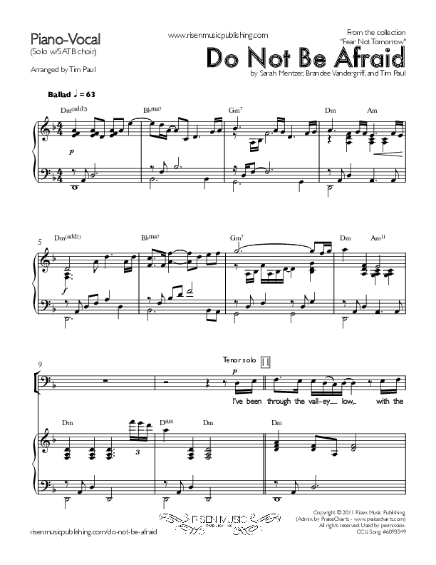 Do Not Be Afraid Piano/Vocal (SATB) (Concord Worship / Shane McConnell)