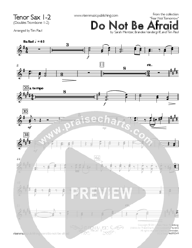 Do Not Be Afraid Tenor Sax 1/2 (Concord Worship / Shane McConnell)