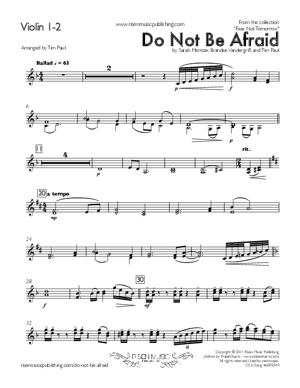 Do Not Be Afraid Violin Sheet Music PDF (Concord Worship / Shane
