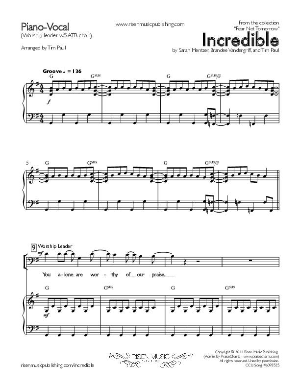 Incredible Piano/Vocal (SATB) (Concord Worship / Mike Haight)