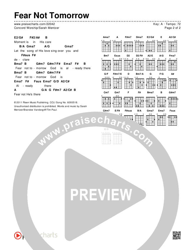Fear Not Tomorrow Chords & Lyrics (Concord Worship / Sarah Mentzer)