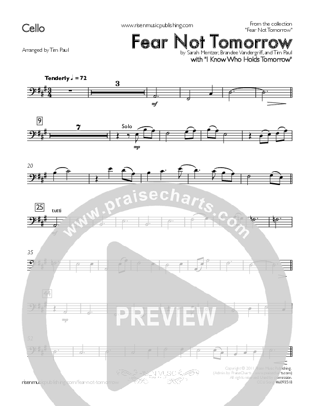 Fear Not Tomorrow Cello (Concord Worship / Sarah Mentzer)