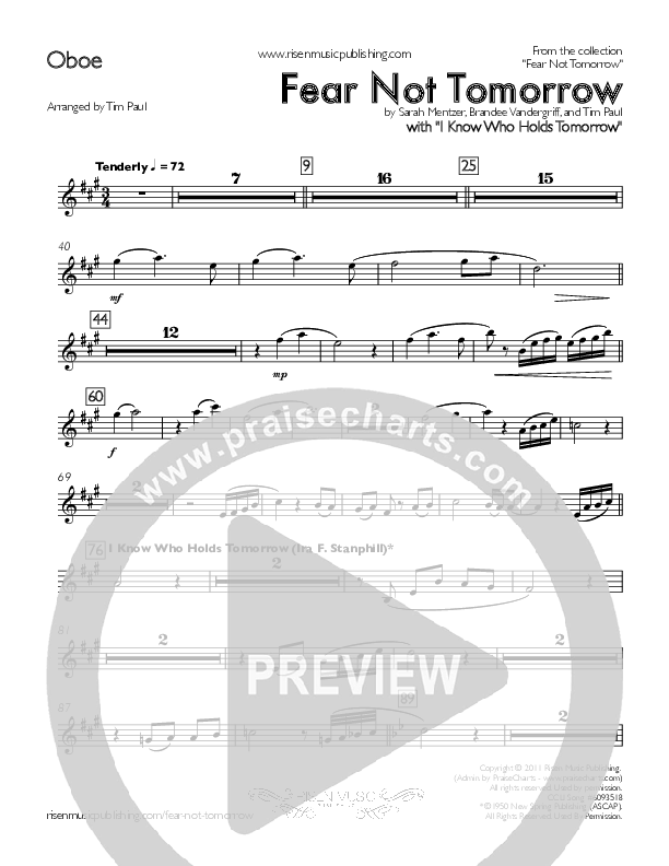 Fear Not Tomorrow Oboe (Concord Worship / Sarah Mentzer)