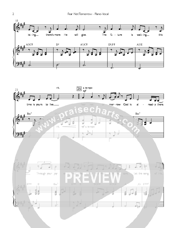 Fear Not Tomorrow Piano/Vocal (Concord Worship / Sarah Mentzer)