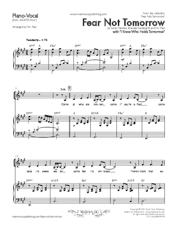 Fear Not Tomorrow Piano/Vocal (SATB) (Concord Worship / Sarah Mentzer)