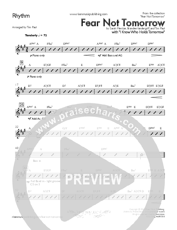 Fear Not Tomorrow Rhythm Chart (Concord Worship / Sarah Mentzer)