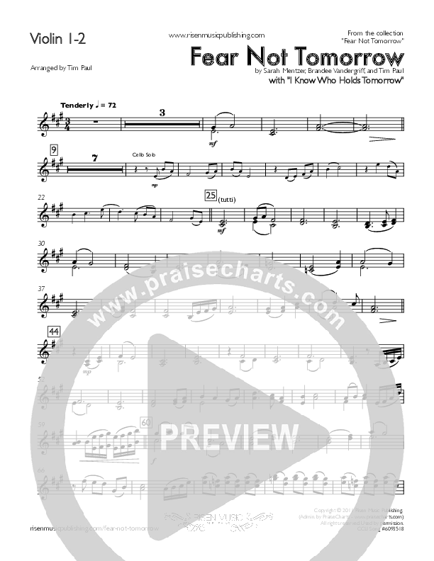 Fear Not Tomorrow Violin 1/2 (Concord Worship / Sarah Mentzer)