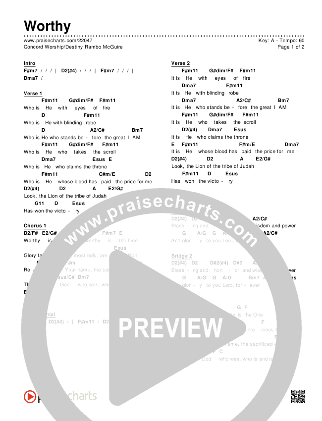 Worthy Chords & Lyrics (Concord Worship / Destiny Rambo McGuire)