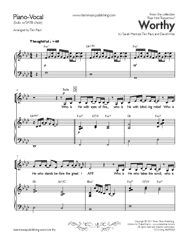 Worthy Piano/Vocal (Concord Worship / Destiny Rambo McGuire)