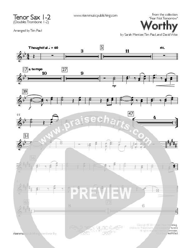 Worthy Tenor Sax 1/2 (Concord Worship / Destiny Rambo McGuire)