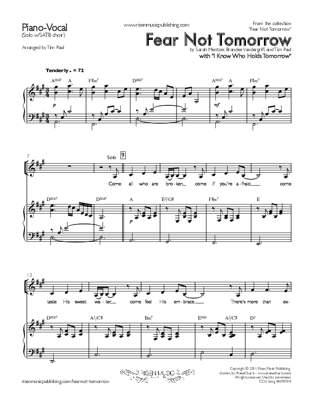 Fear Not Tomorrow Collection Piano/Vocal (SATB) (Concord Worship)