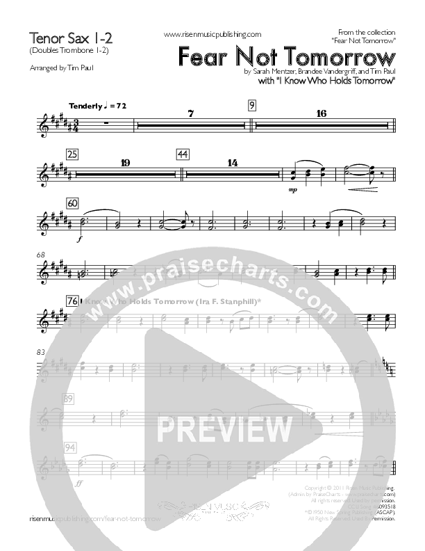 Fear Not Tomorrow Collection Tenor Sax 1/2 (Concord Worship)