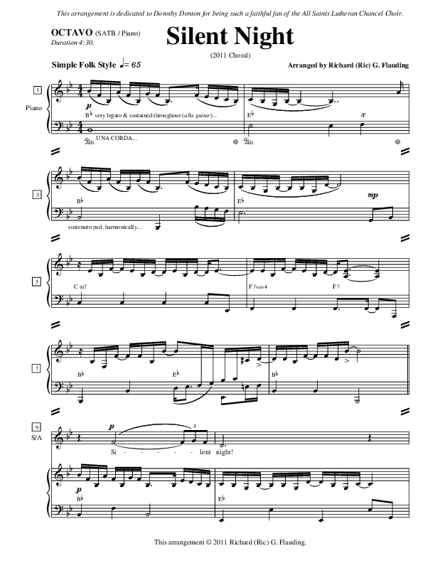Silent Night Piano/Vocal (SATB) (Ric Flauding)