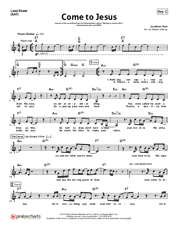 Come To Jesus Lead Sheet (Planetshakers)