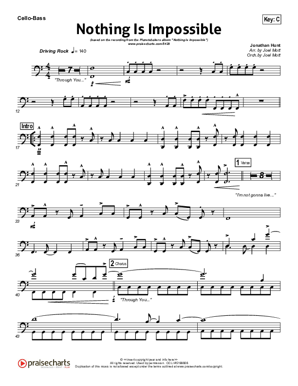 Nothing Is Impossible Cello/Bass (Planetshakers)