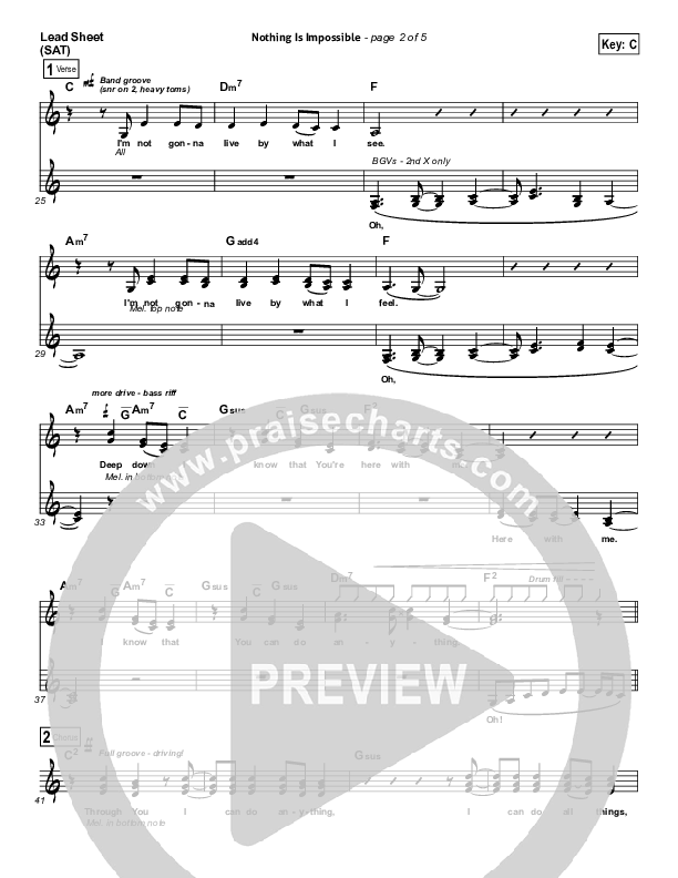 Nothing Is Impossible Lead Sheet (SAT) (Planetshakers)
