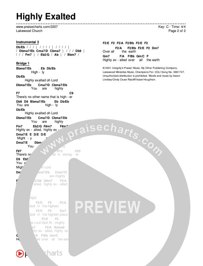Highly Exalted Chords & Lyrics (Lakewood Church)