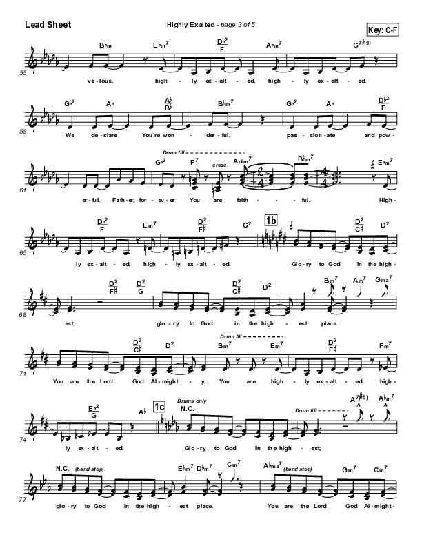 Highly Exalted Lead Sheet (Lakewood Church)