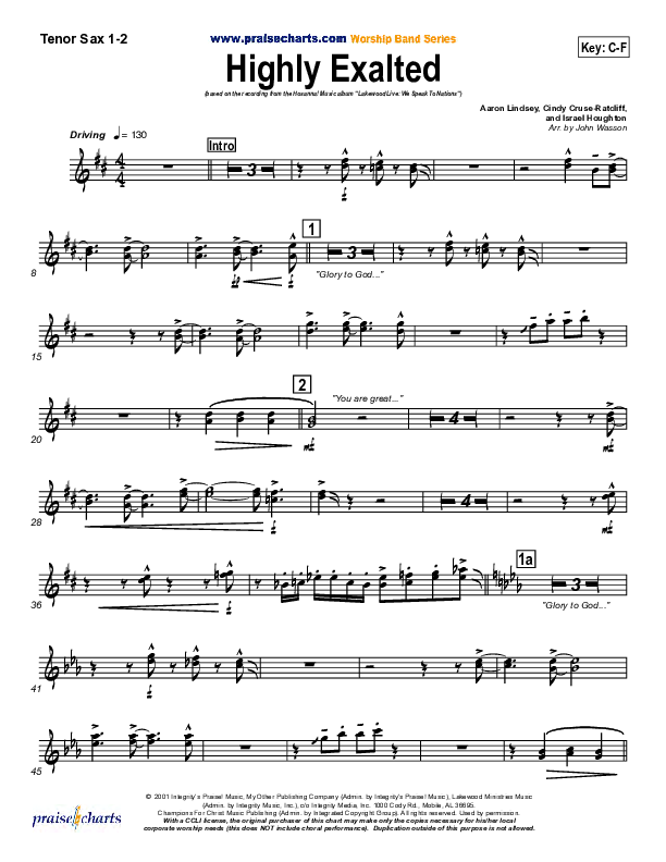 Highly Exalted Tenor Sax 1/2 (Lakewood Church)