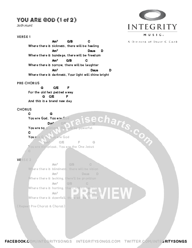 You Are God Chord Chart (Planetshakers)