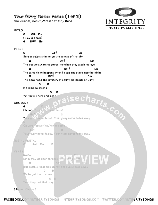 Your Glory Never Fades Chords & Lyrics (Brothers McClurg)