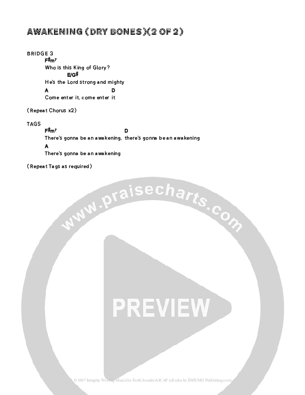 Awakening (Dry Bones) Chords & Lyrics (Daniel Bashta)