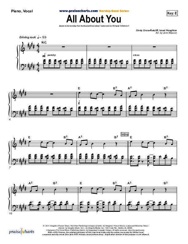 All About You Piano/Vocal (Lakewood Church)