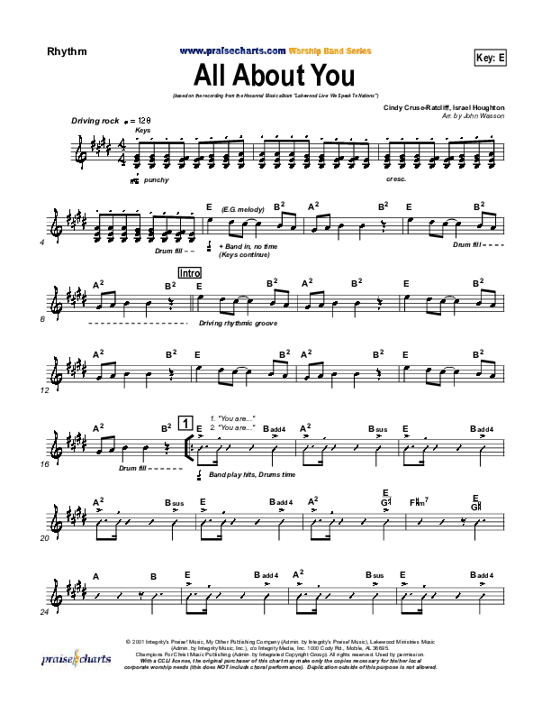 All About You Rhythm Chart (Lakewood Church)