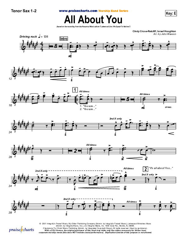 All About You Tenor Sax 1/2 (Lakewood Church)