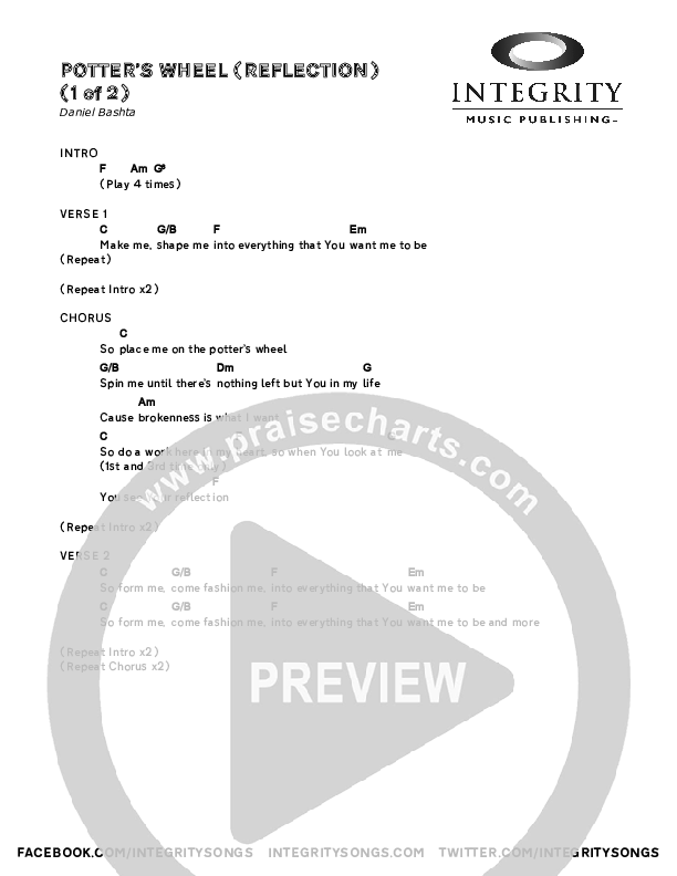 Potter's Wheel (Reflections) Chords PDF (Daniel Bashta) PraiseCharts